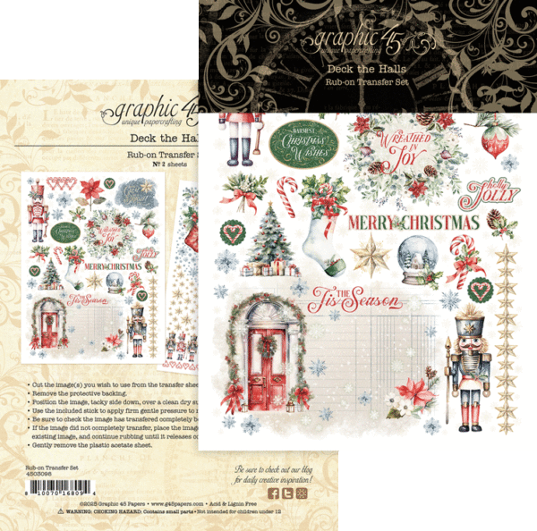 Graphic 45 Deck the Halls Rub-On Transfer Set
