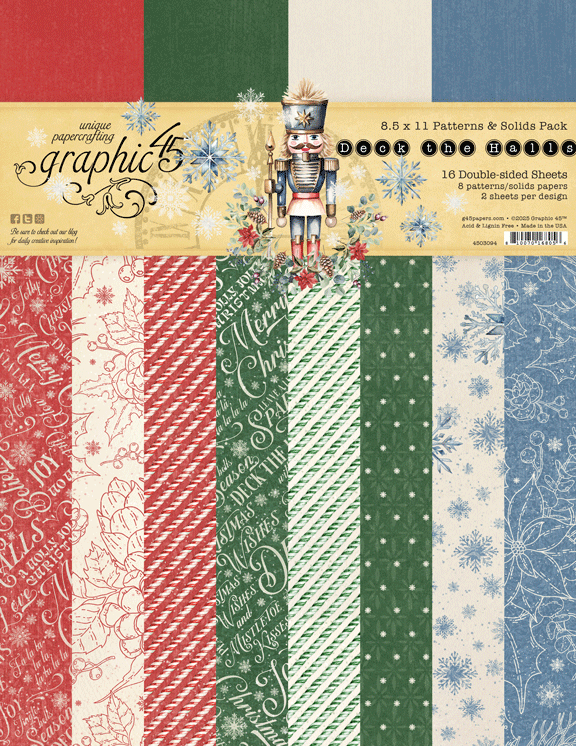 Graphic 45 Deck the Halls 8.5” x 11” Patterns & Solids Pack