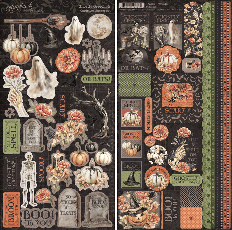 Graphic 45 Ghostly Greetings Cardstock Sticker Set