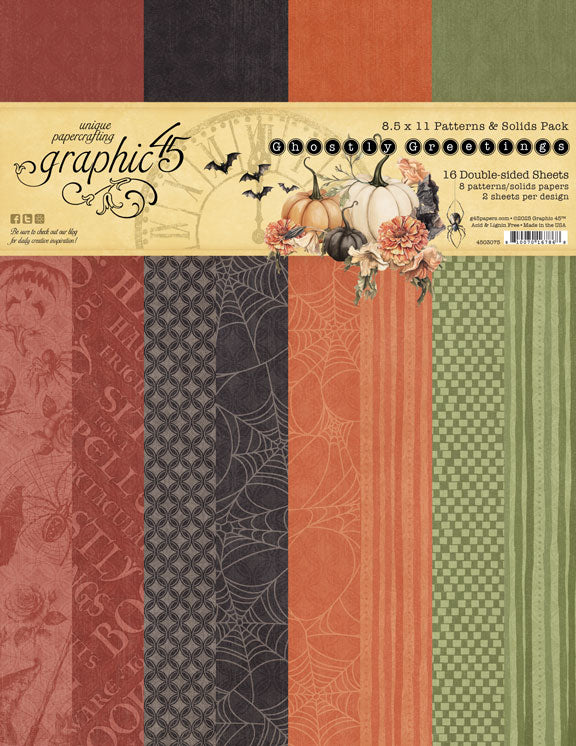 Graphic 45 Ghostly Greetings 8.5” x 11” Patterns & Solids Pack