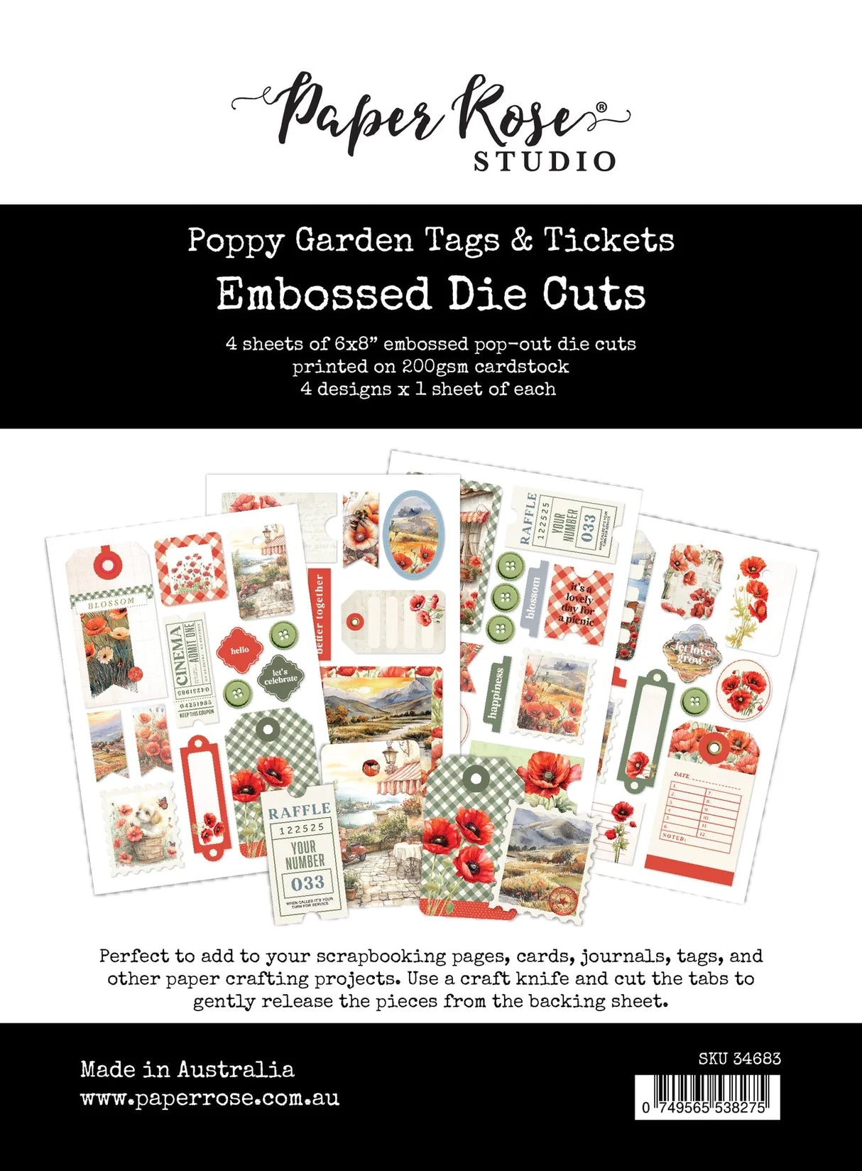 Paper Rose Studio Poppy Garden Tags & Tickets Embossed Die Cuts