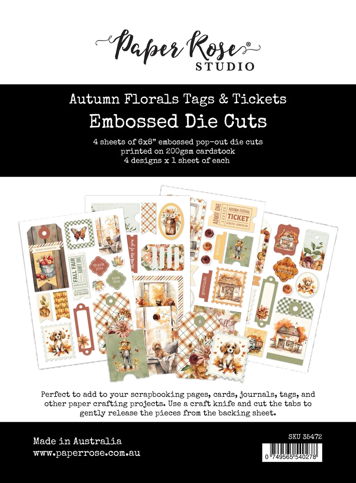 Paper Rose Studio Autumn Florals Tags & Tickets Embossed Die Cuts