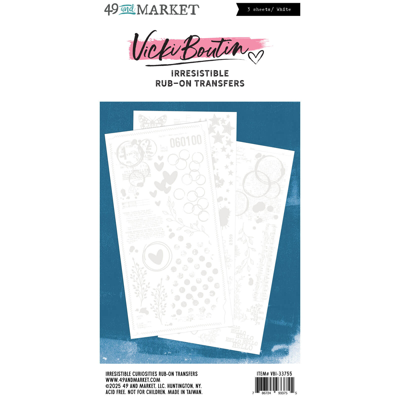 49 & Market Irresistible Curiosities 6 x 12 Rub-On Transfer Set by Vicki Boutin