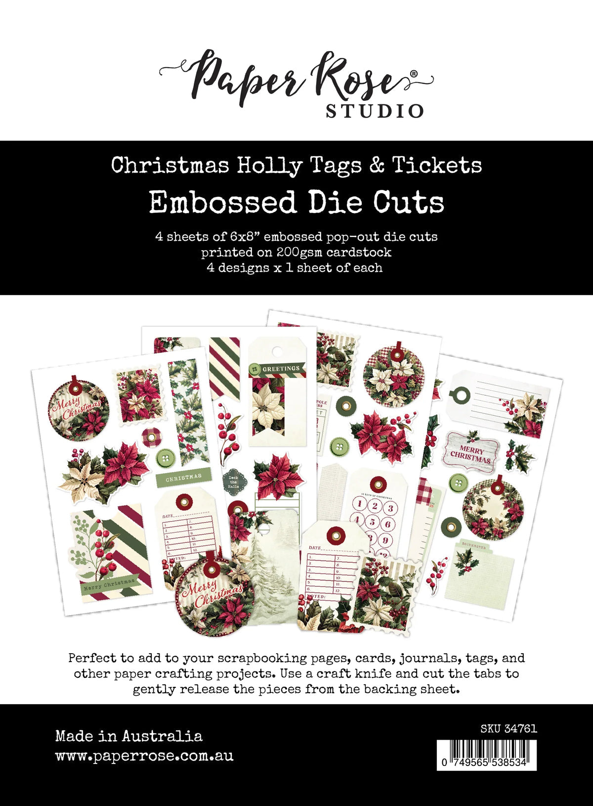 Paper Rose Studio Christmas Holly Tags & Tickets Embossed Die Cuts