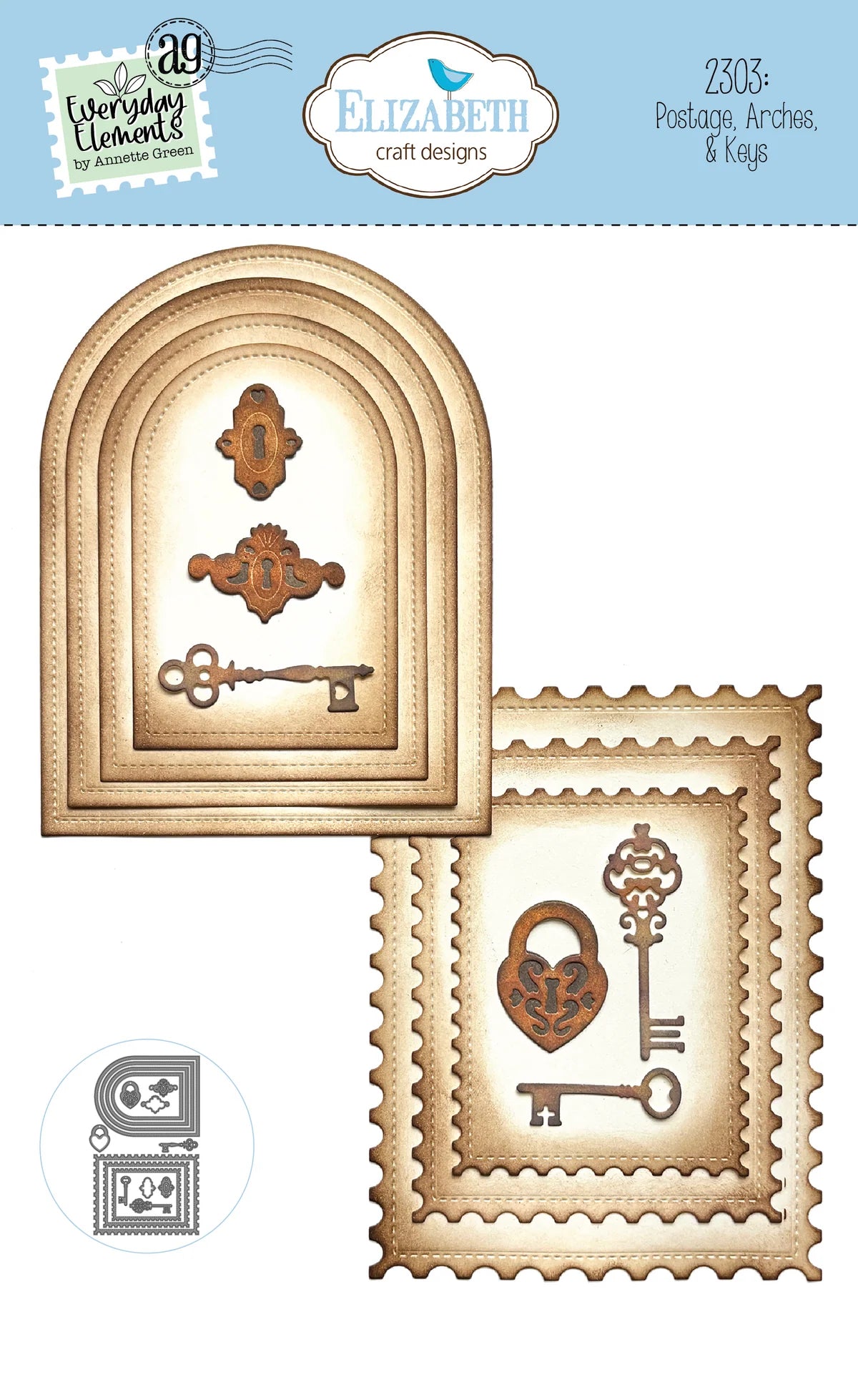 Elizabeth Craft Designs Postage, Arches & Keys Metal Die Set