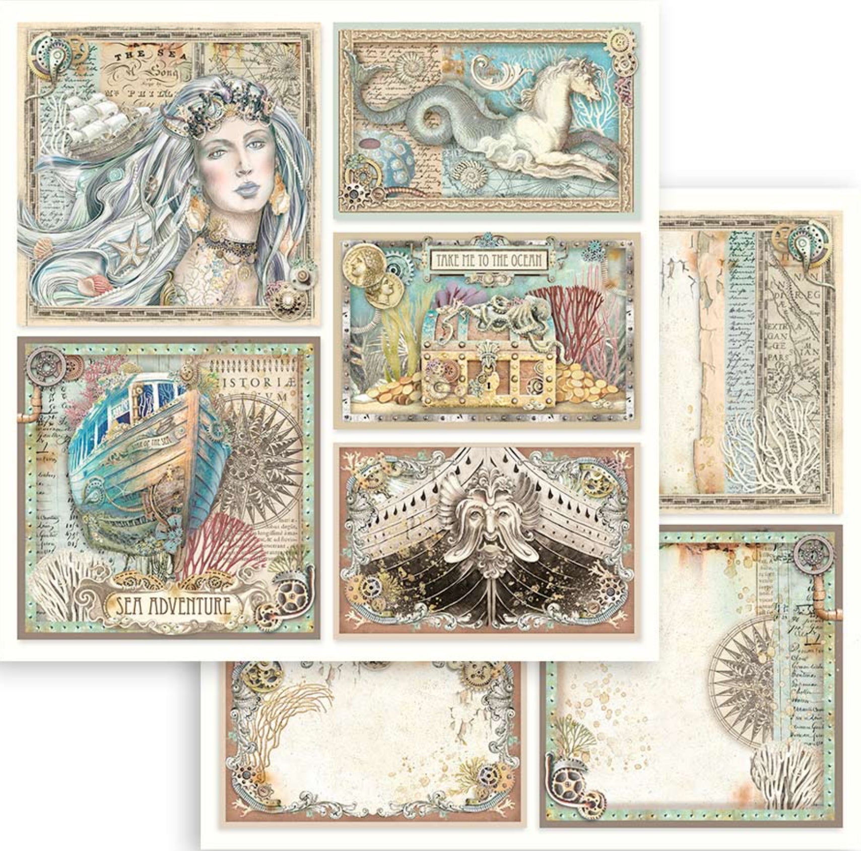 Stamperia Songs of the Sea Backgrounds 8” x 8” Paper Collection
