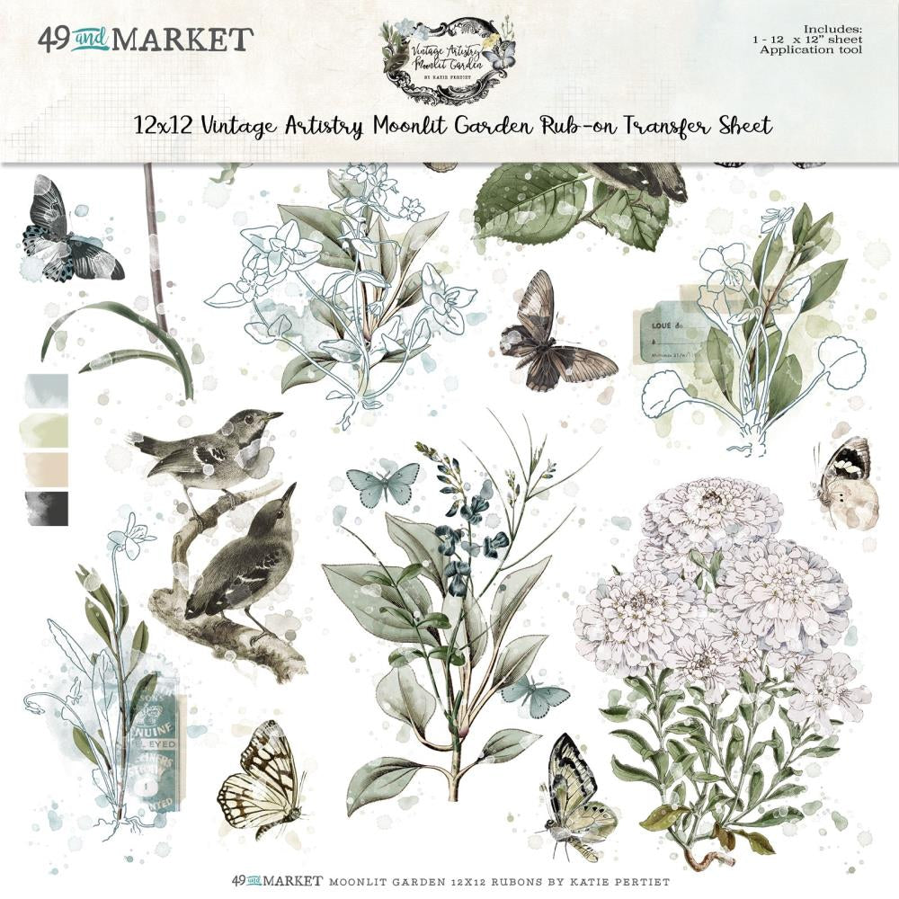 49 and Market Vintage Artistry Moonlit Garden 12 x 12 Classic Rub On Transfer Sheet