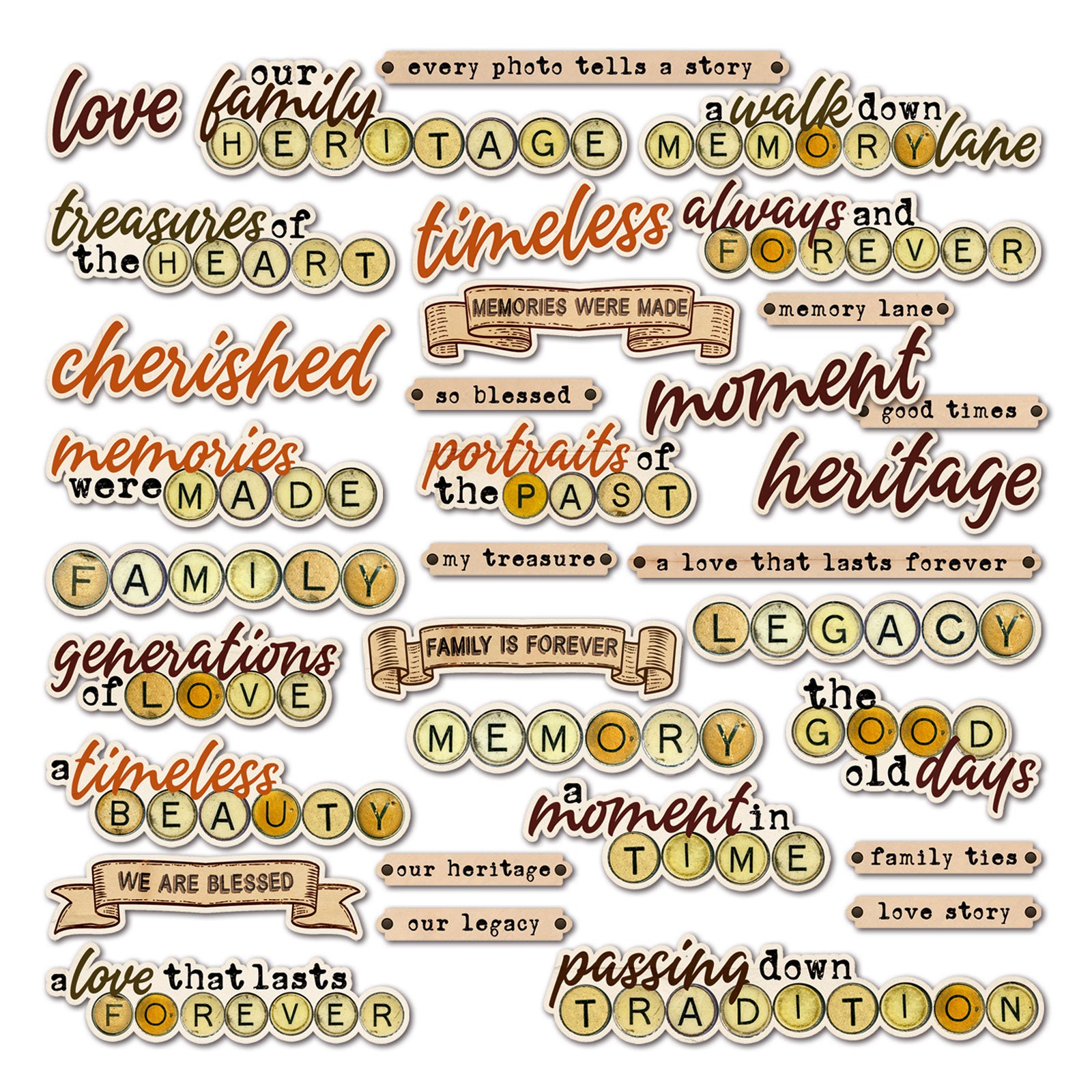 49 & Market Nostalgic Memories Chipboard Words