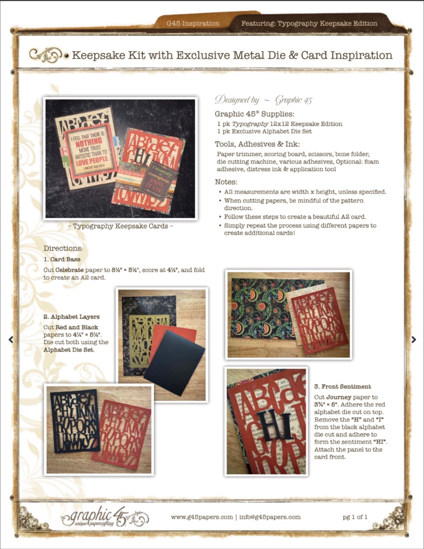 Graphic 45 Typography - Keepsake Kit (with Exclusive Metal Die Set)