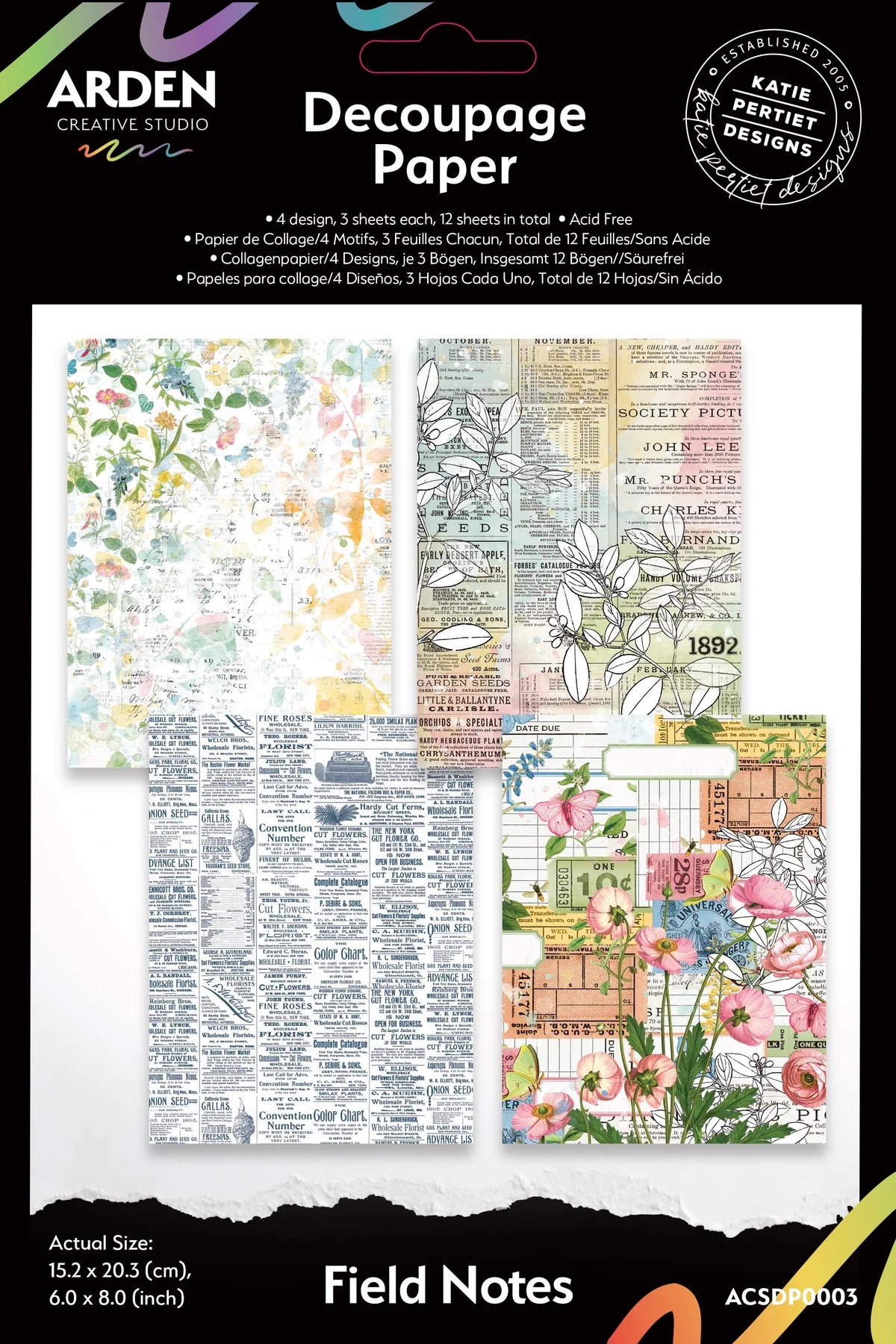 Arden Creative Studio Field Notes Decoupage Paper Set (12 sheets)
