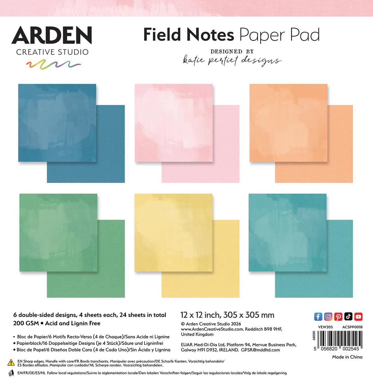 Arden Creative Studio Field Notes Solids 12” x 12” Paper Pad