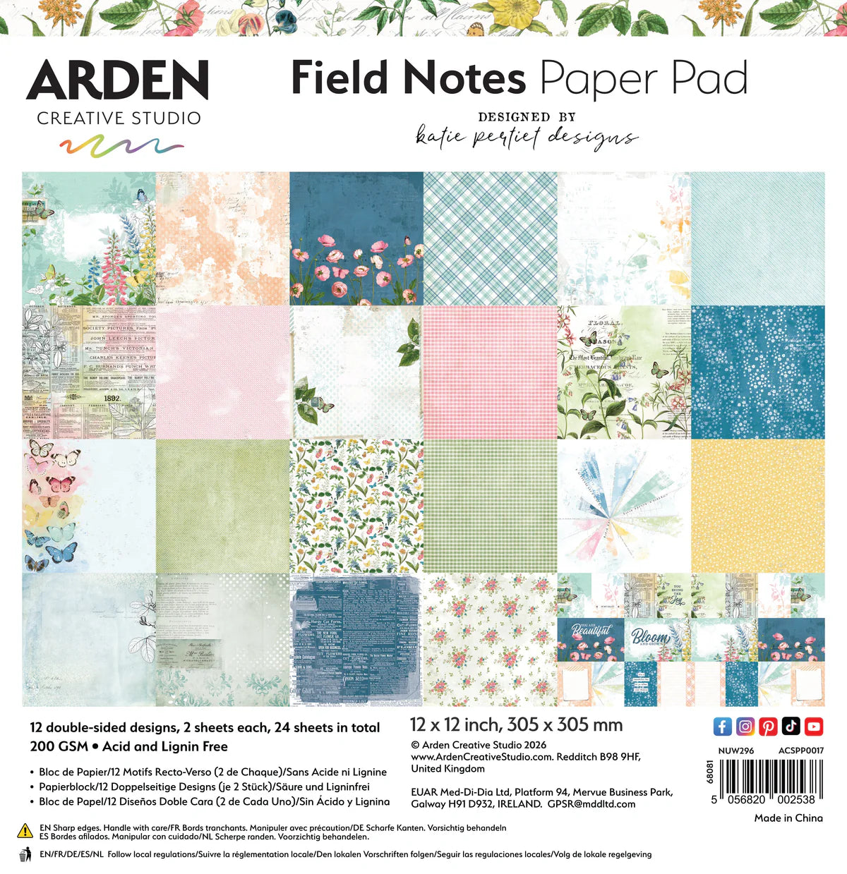 Arden Creative Studio Field Notes 12” x 12” Paper Pad