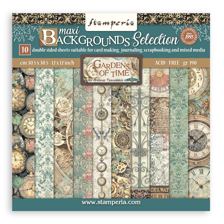 Stamperia Gardens of Time Backgrounds 12” x 12” Paper Pad