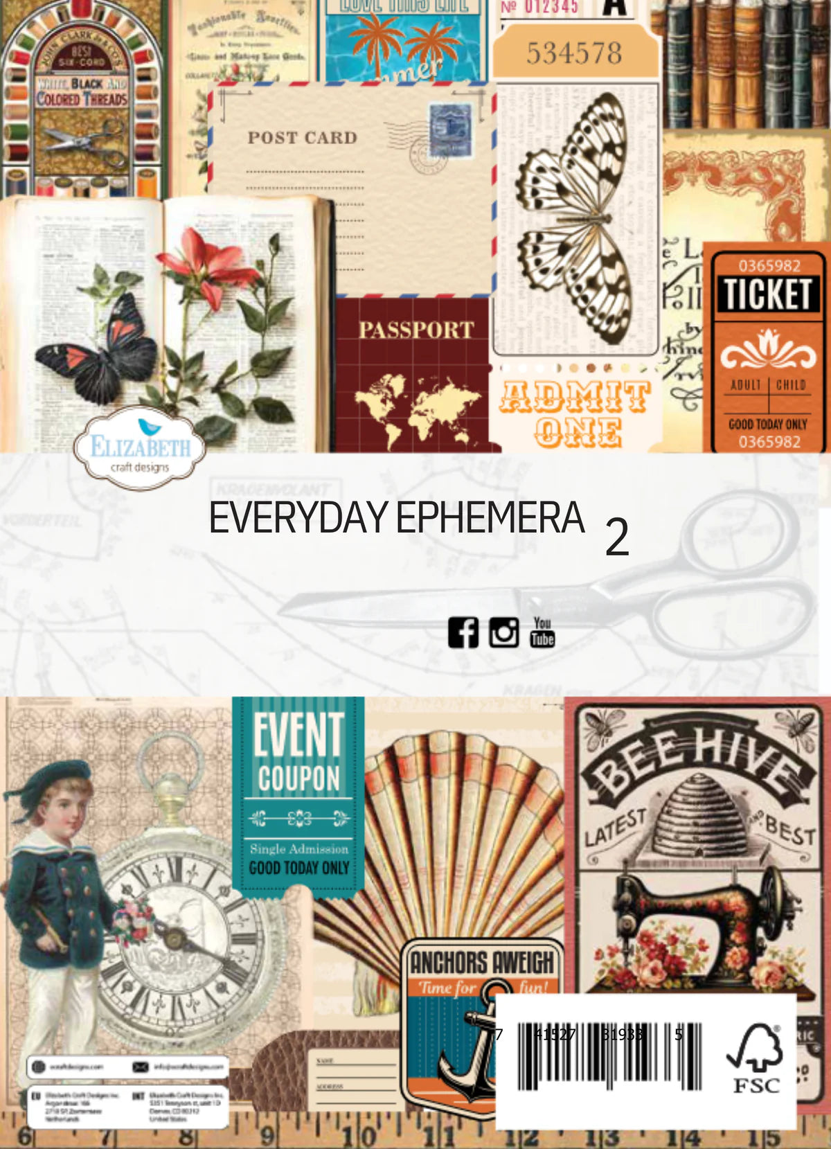 Elizabeth Craft Designs Everyday Ephemera Pack 2 (24 Sheets/5.8" x 8.3")