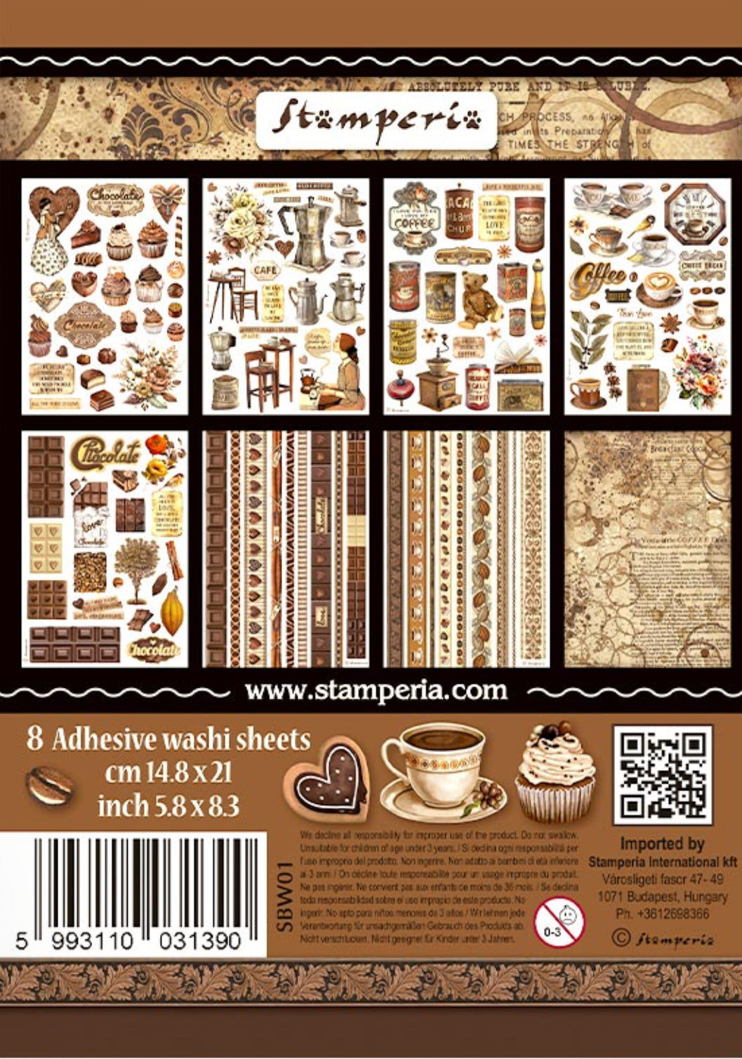 Stamperia Coffee and Chocolate Washi Pad (8 Sheets)