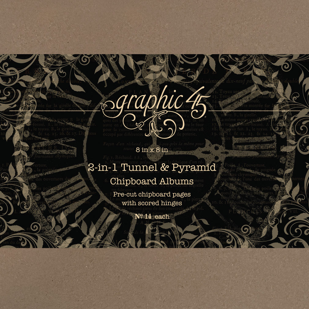 Graphic 45 2 in 1 Tunnel & Pyramid Chipboard 8″ x 8″ Album Set - Kraft