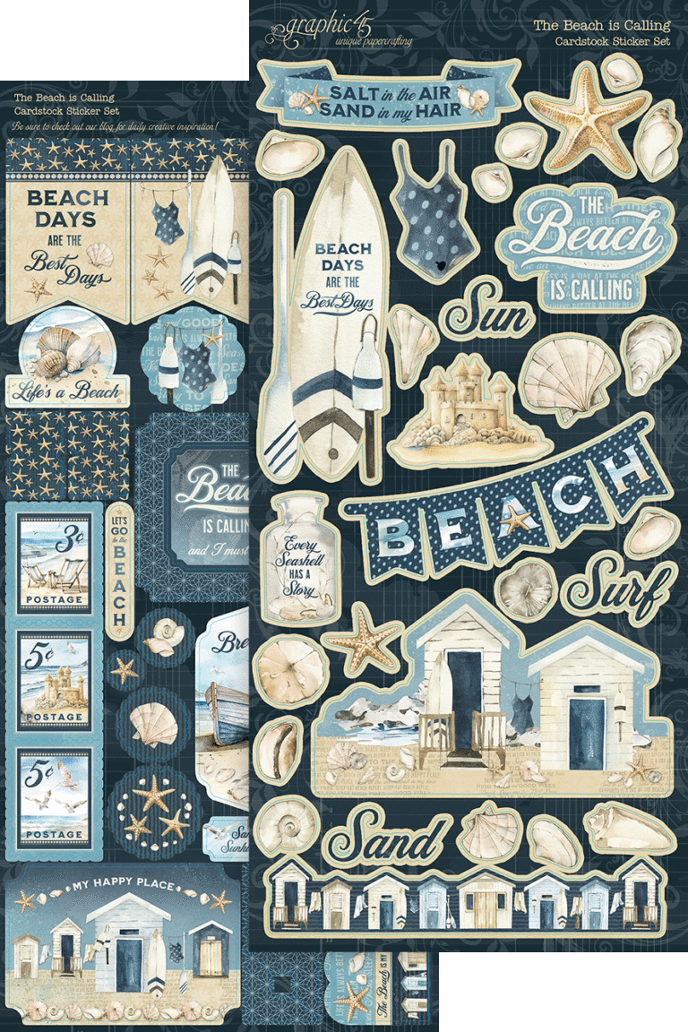 Graphic 45 The Beach Is Calling Cardstock Sticker Set
