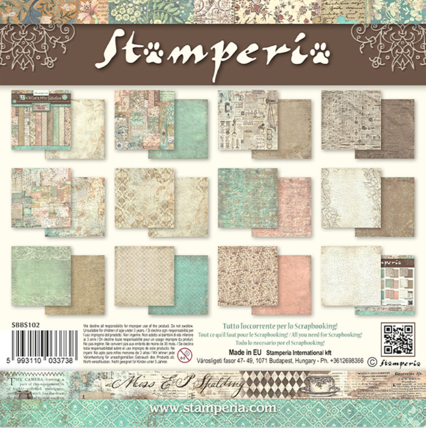 Stamperia Brocante Antiques Backgrounds 8” x 8” Paper Pad