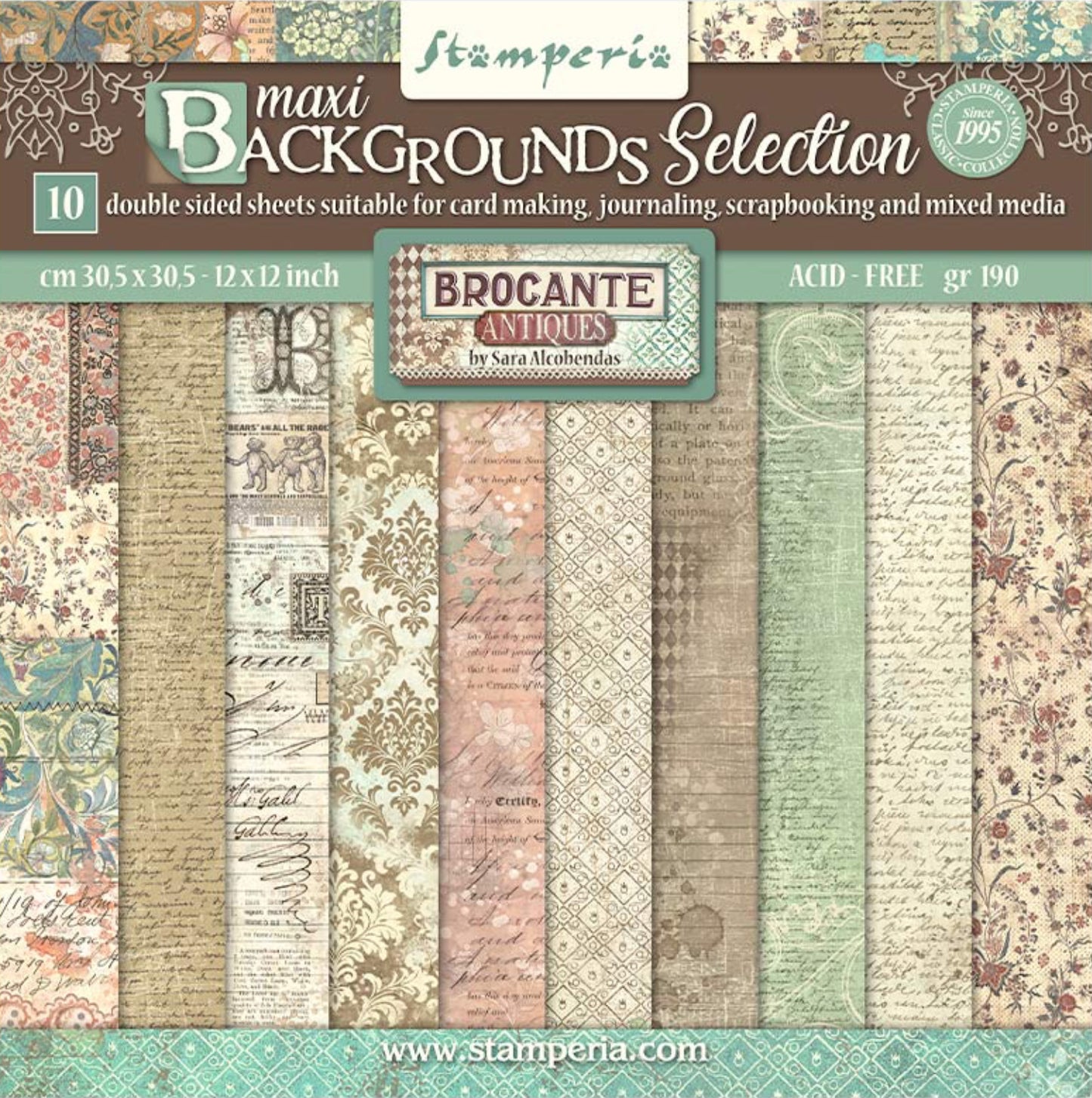 Stamperia Brocante Antiques Backgrounds 12” x 12” Paper Pad