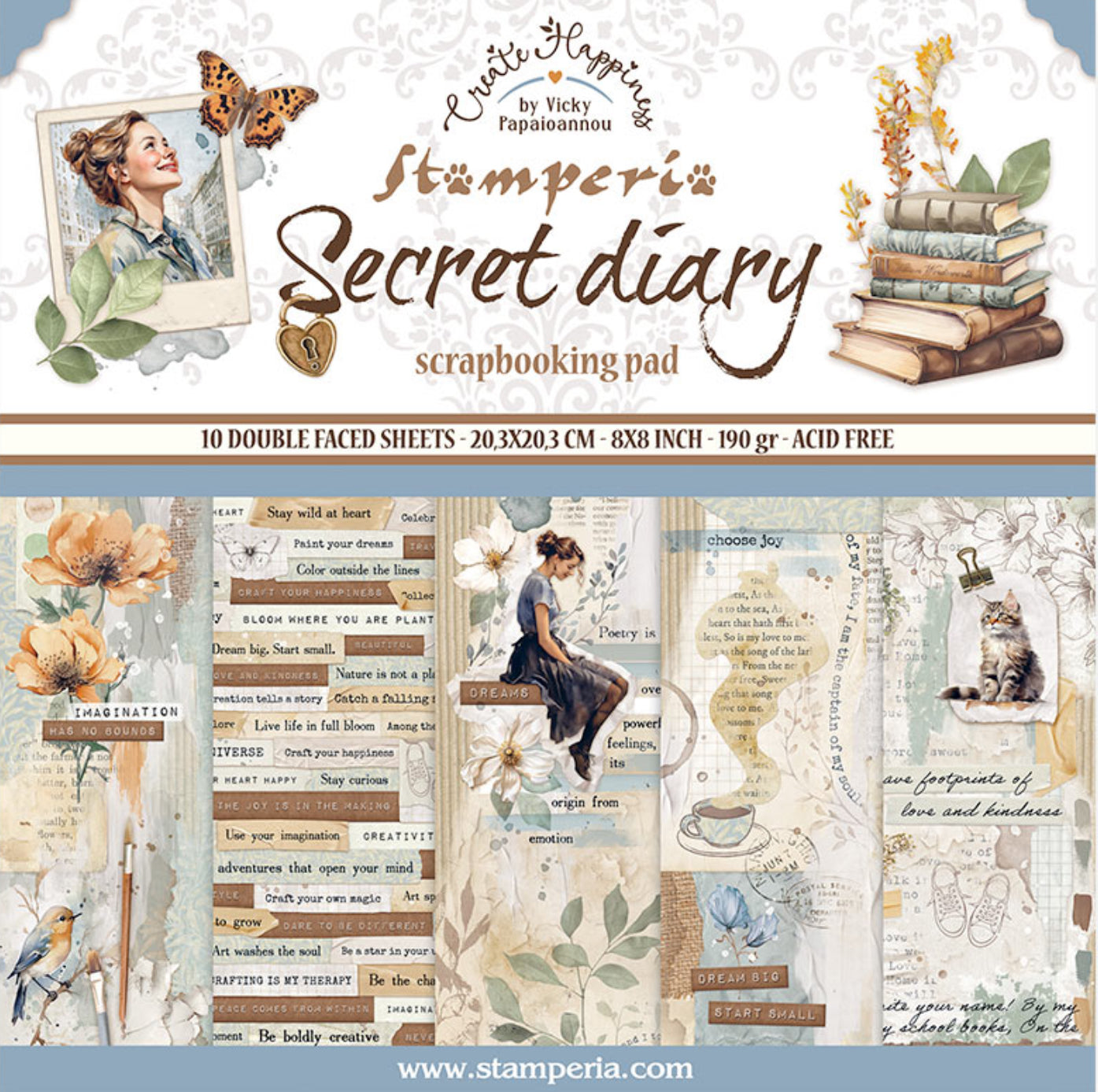 Stamperia Secret Diary 8” x 8” Paper Pad