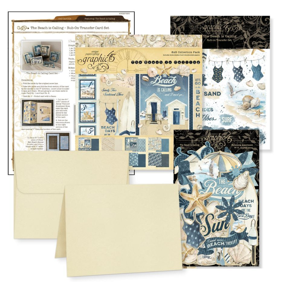 Graphic 45 The Beach is Calling - Rub-On Transfer Card Set 2024 Kit 3