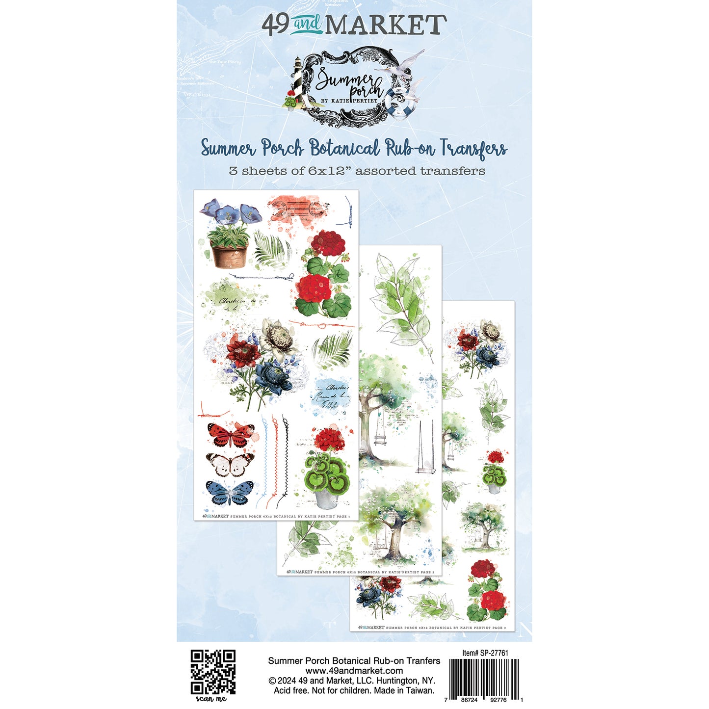 49 & Market Summer Porch Botanical 6 x 12 Rub-On Transfer Set