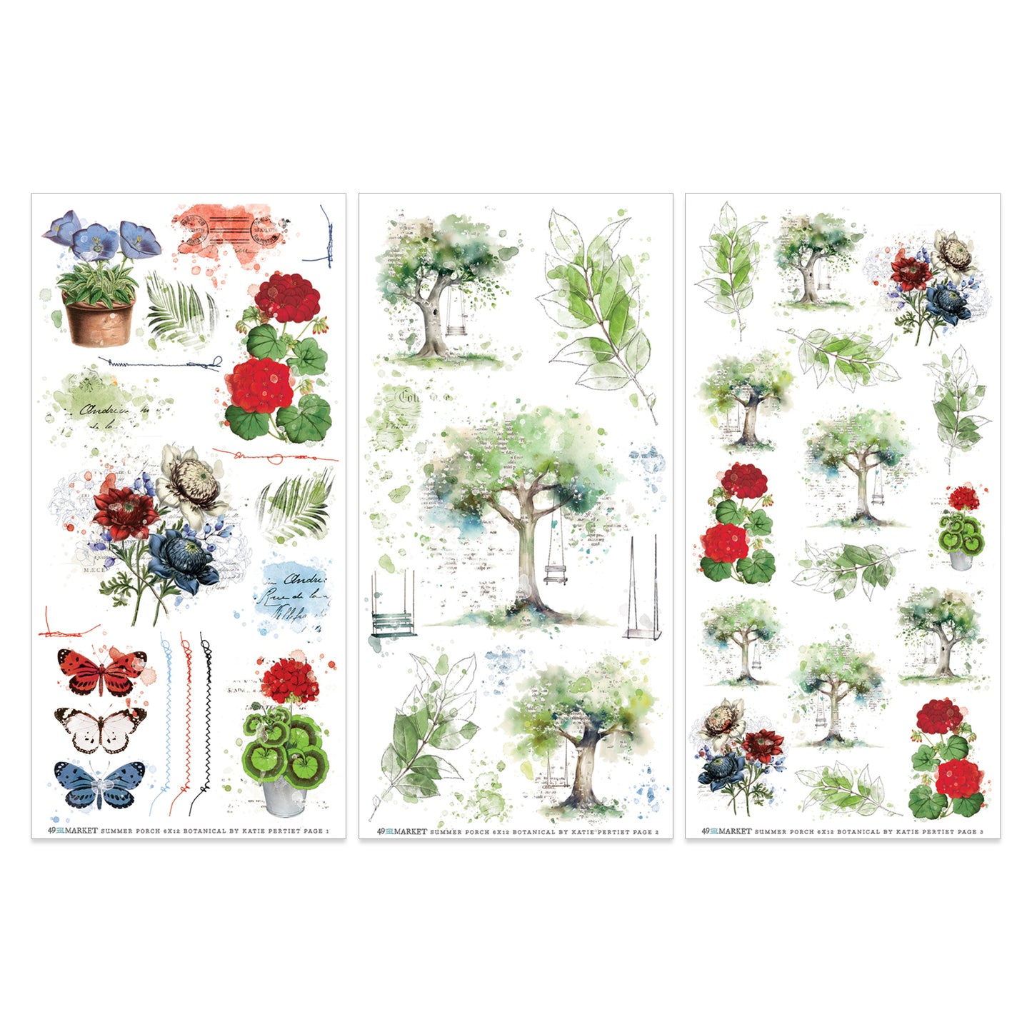 49 & Market Summer Porch Botanical 6 x 12 Rub-On Transfer Set