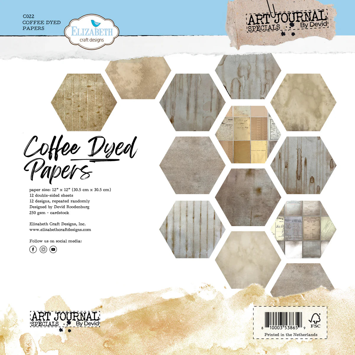 Elizabeth Craft Designs Coffee Dyed Papers 12” x 12” Paper Pack