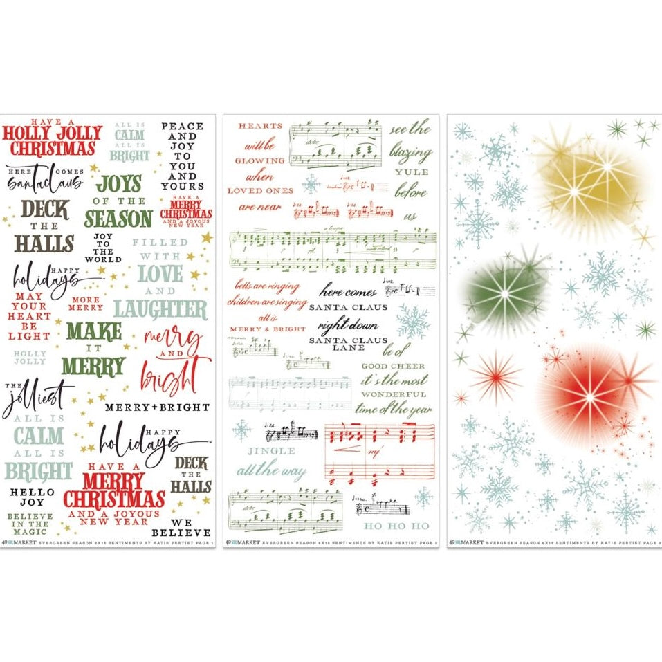 49 & Market Evergreen Season Sentiments 6 x 12 Rub-On Transfer Set