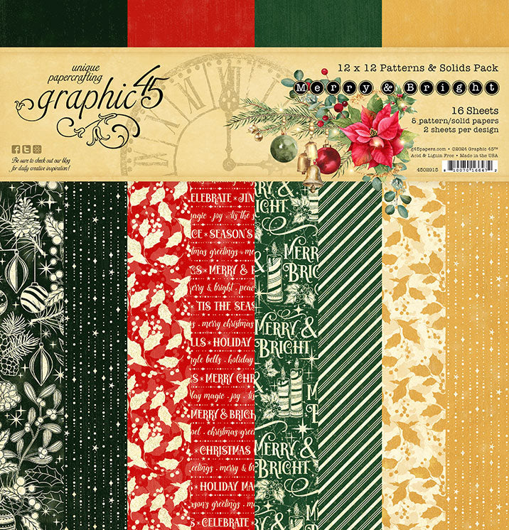 Graphic 45 Merry & Bright 12” x 12” Patterns & Solids Pack