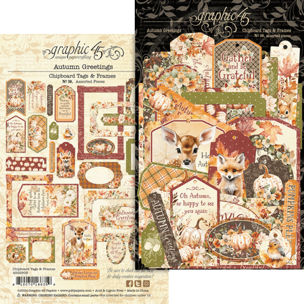 Graphic 45 Autumn Greetings Chipboard Tags & Frames