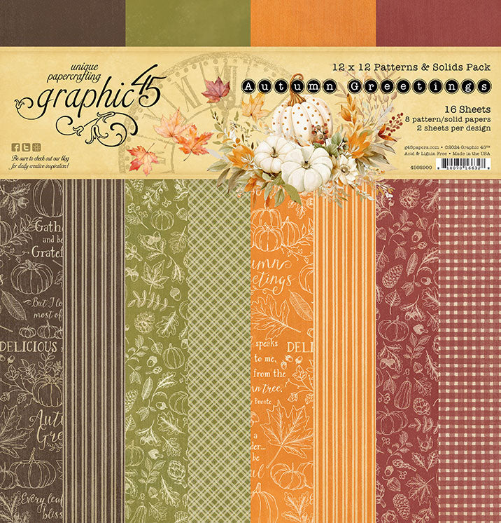 Graphic 45 Autumn Greetings 12” x 12” Patterns & Solids Pack