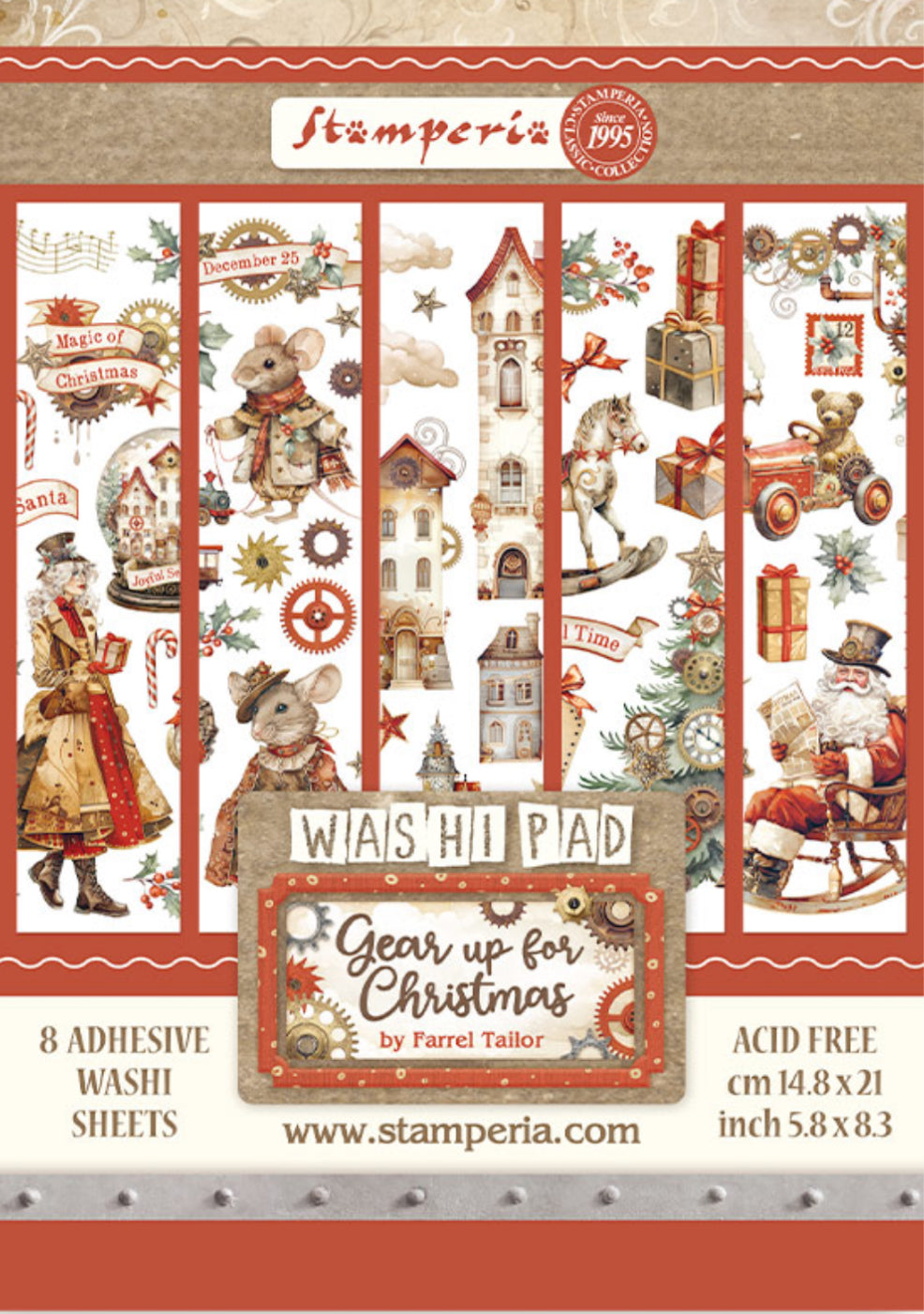 Stamperia Gear up for Christmas Washi Pad (8 Sheets)