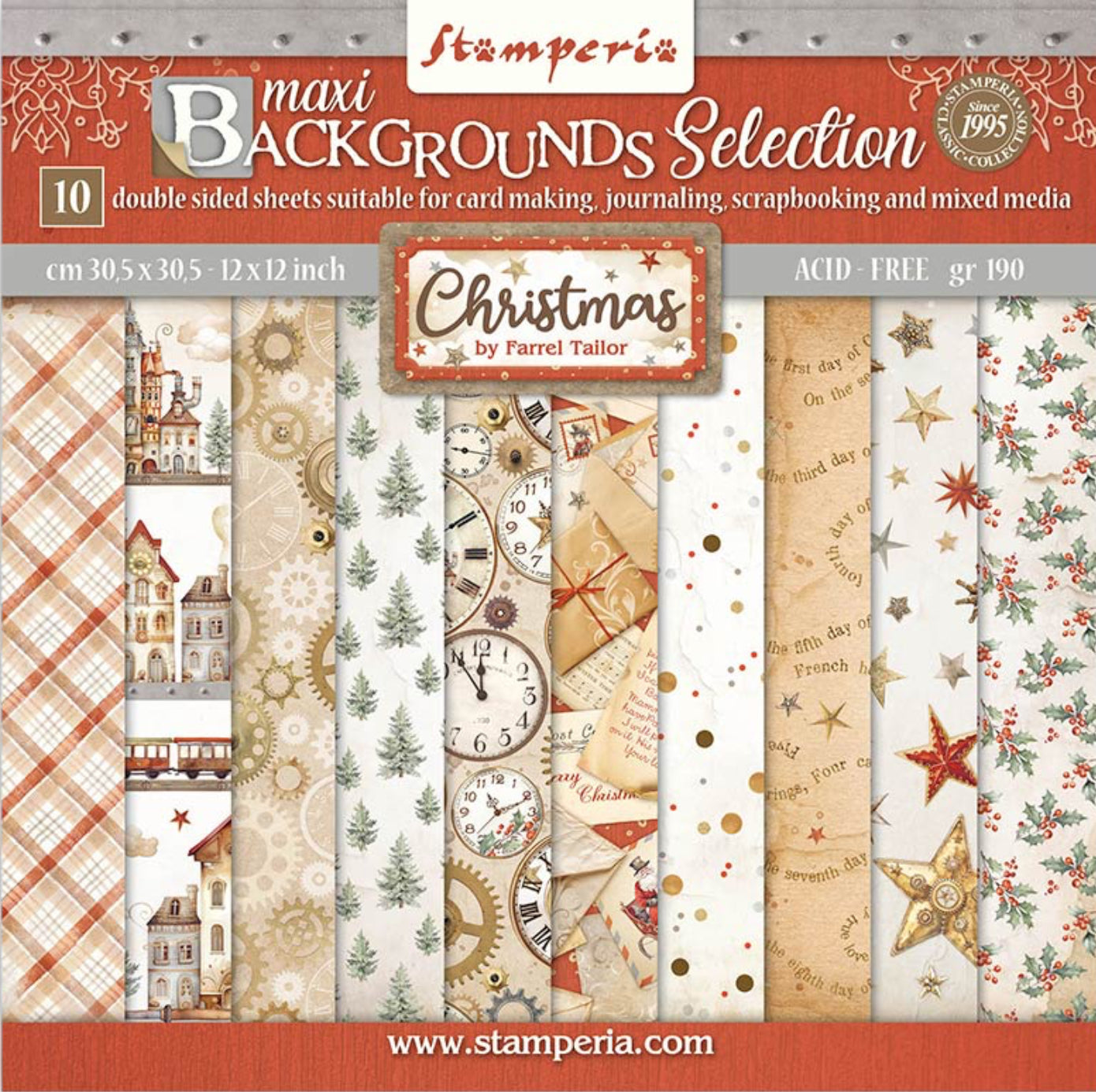 Stamperia Gear up for Christmas Backgrounds 12” x 12” Paper Pad