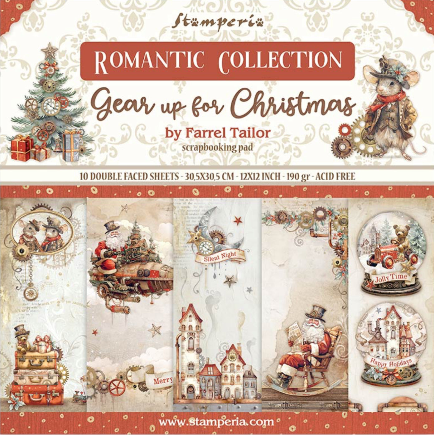 Stamperia Romantic Collection - Gear up for Christmas 12” x 12” Paper Pad