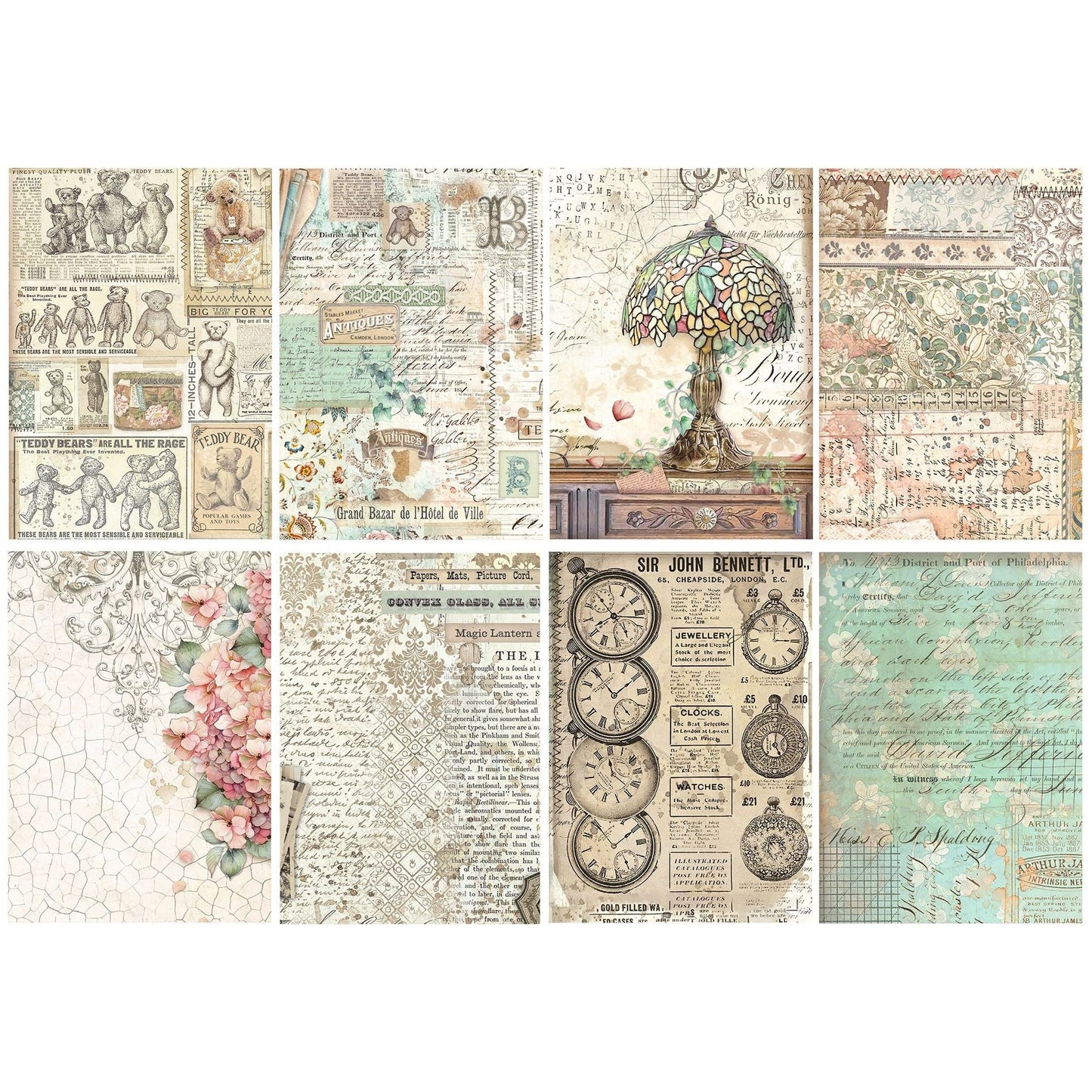 Stamperia Brocante Antiques Backgrounds A6 Rice Papers (8/Pk)