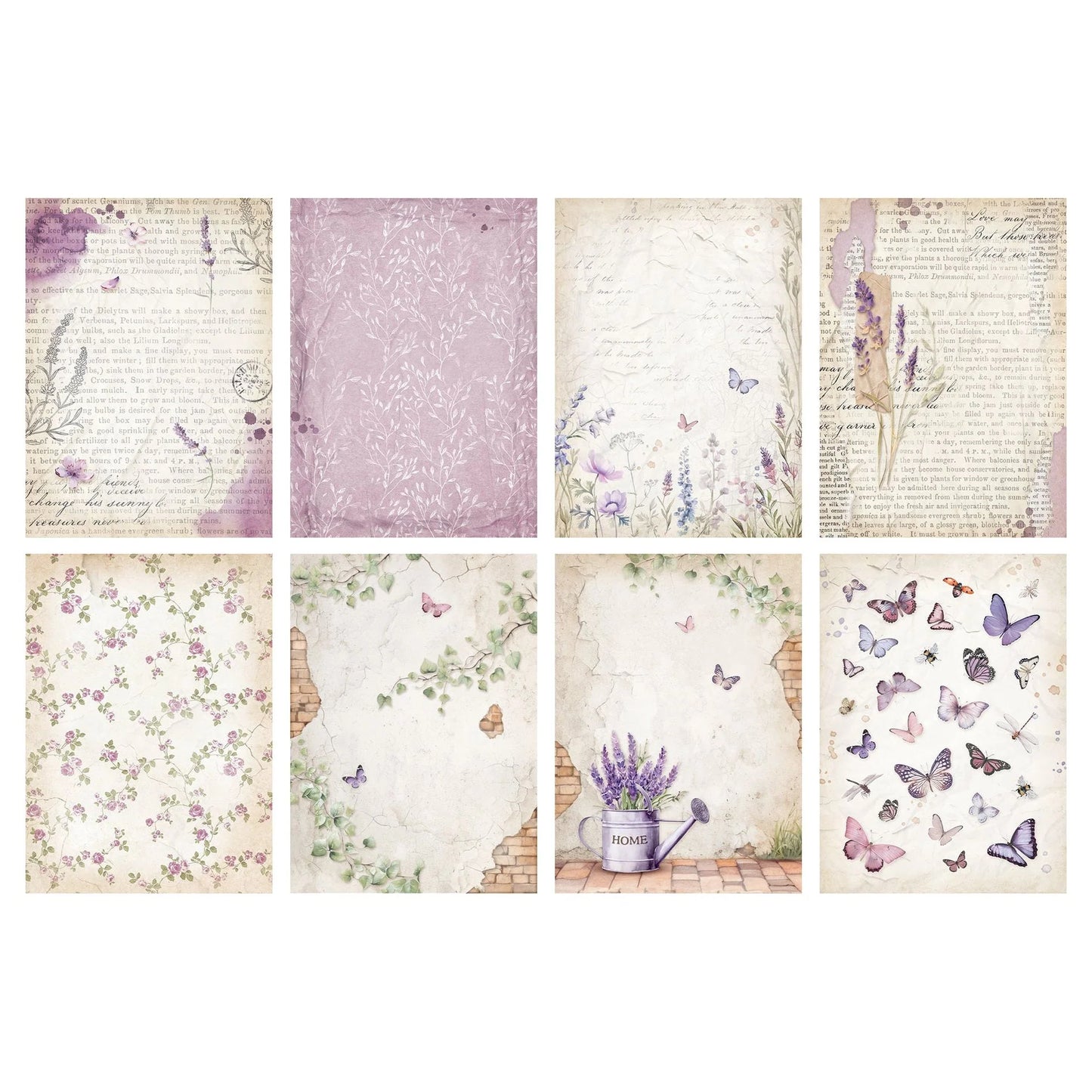 Stamperia Romantic Collection - Lavender Backgrounds A6 Rice Papers (8/Pk)