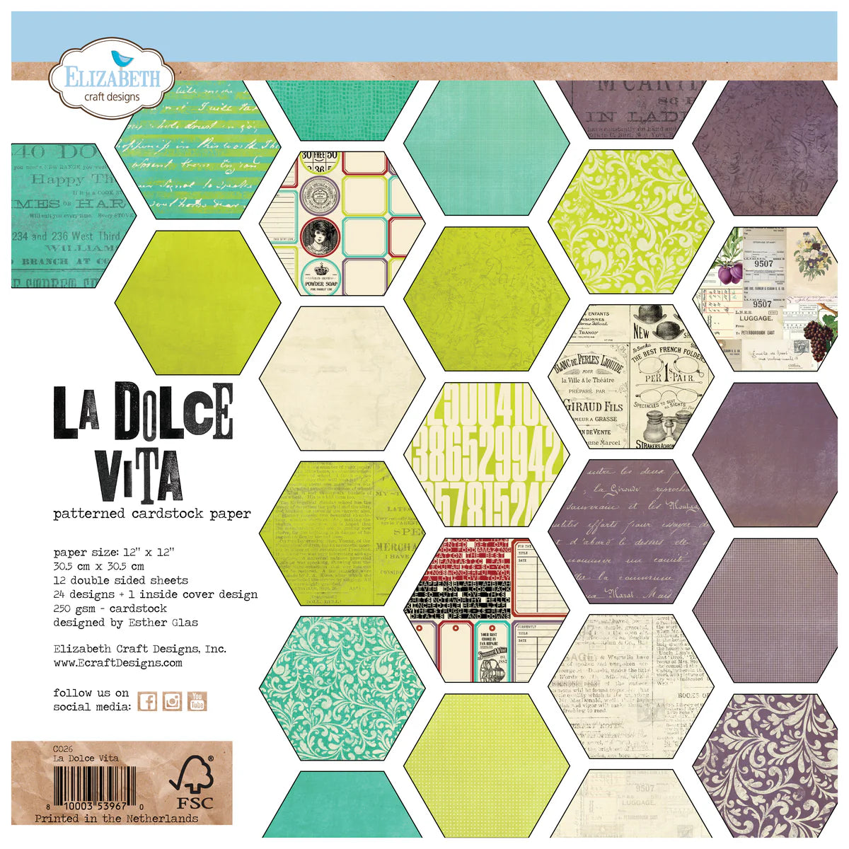 Elizabeth Craft Designs La Dolce Vita 12” x 12” Paper Pack