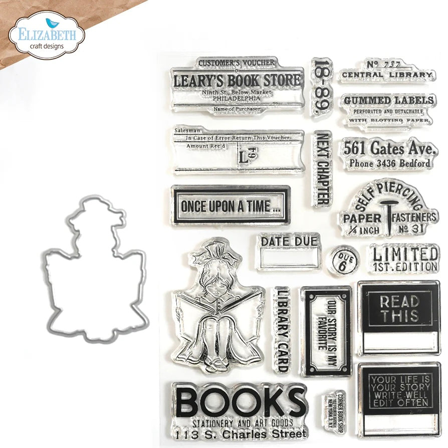 Elizabeth Craft Designs The Bookstore Die & Stamp Set