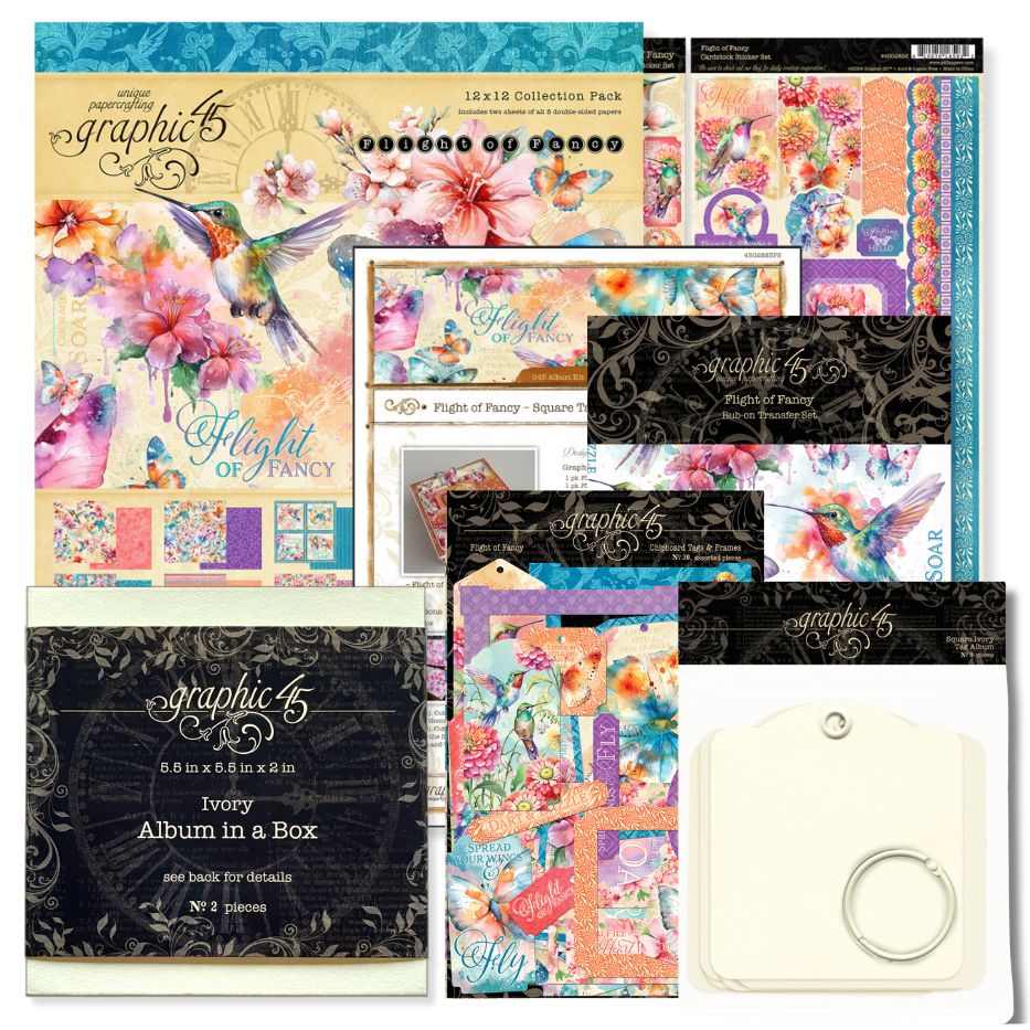 Graphic 45 Flight of Fancy - Square Tag Album in a Box 2024 Kit 5