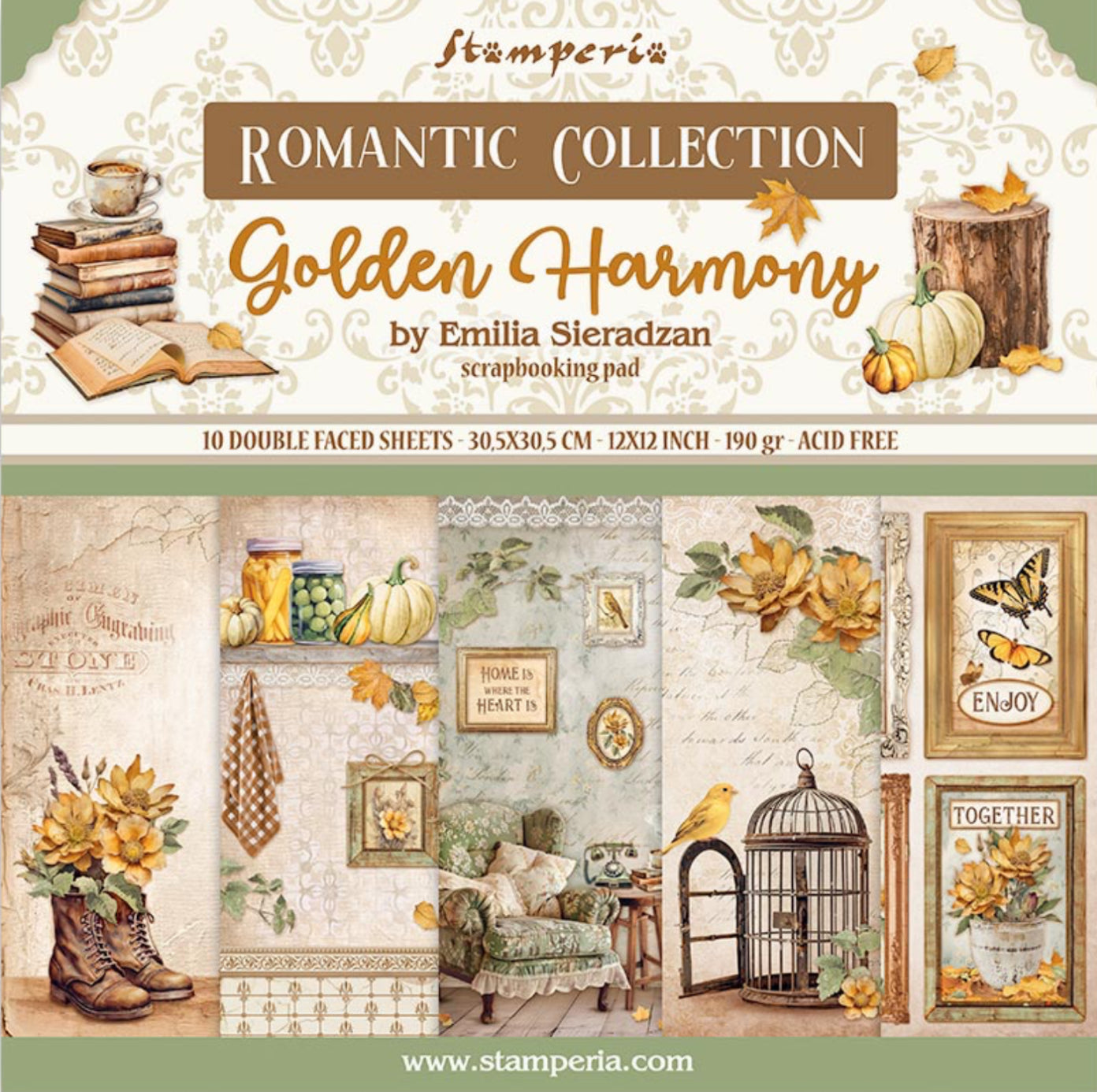 Stamperia Romantic Collection - Golden Harmony 12” x 12” Paper Pad