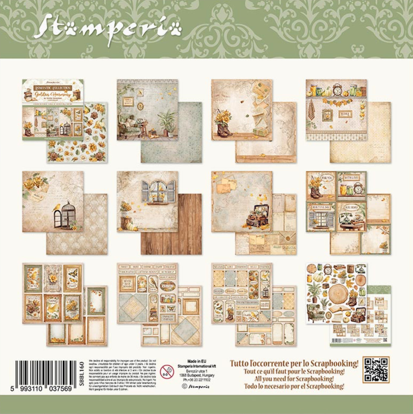 Stamperia Romantic Collection - Golden Harmony 12” x 12” Paper Pad