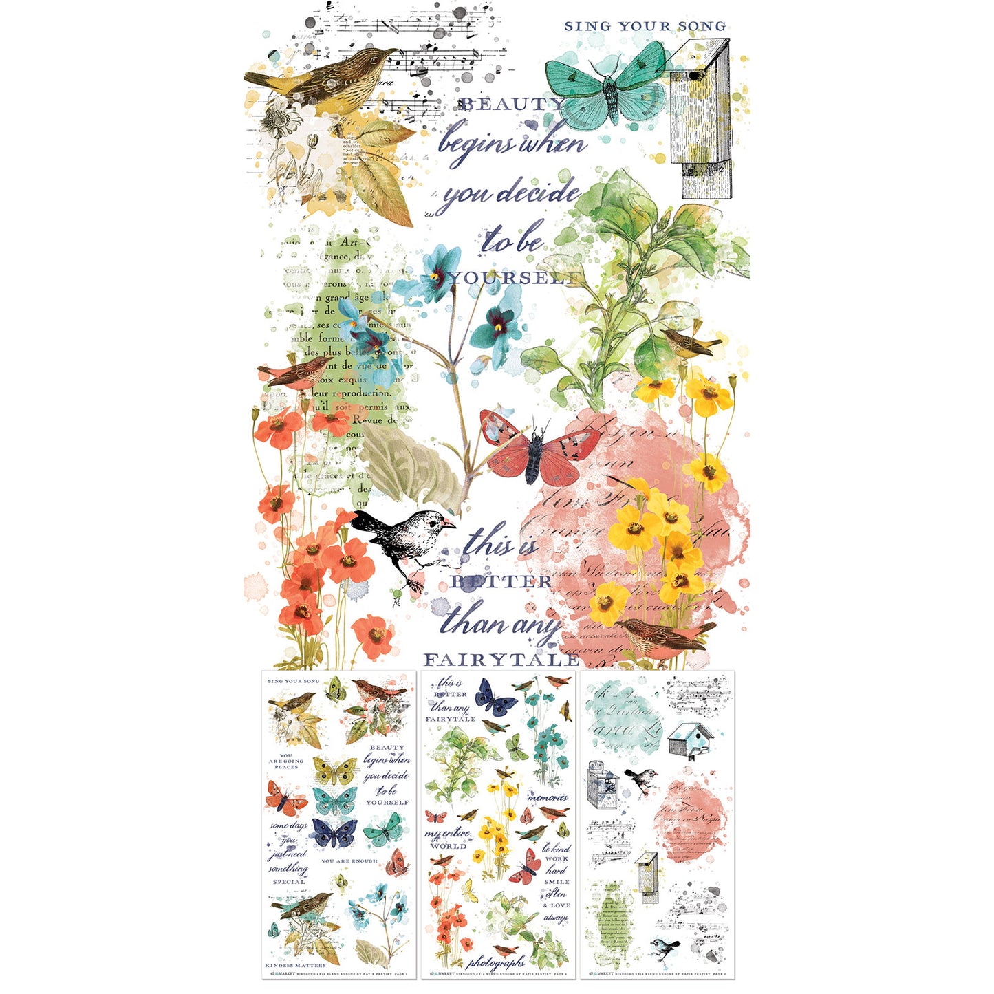 49 & Market Birdsong Blendable 6 x 12 Rub-On Transfer Set