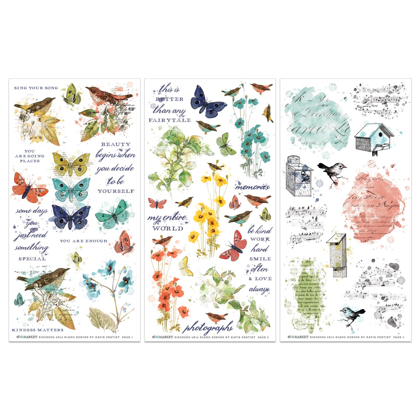 49 & Market Birdsong Blendable 6 x 12 Rub-On Transfer Set