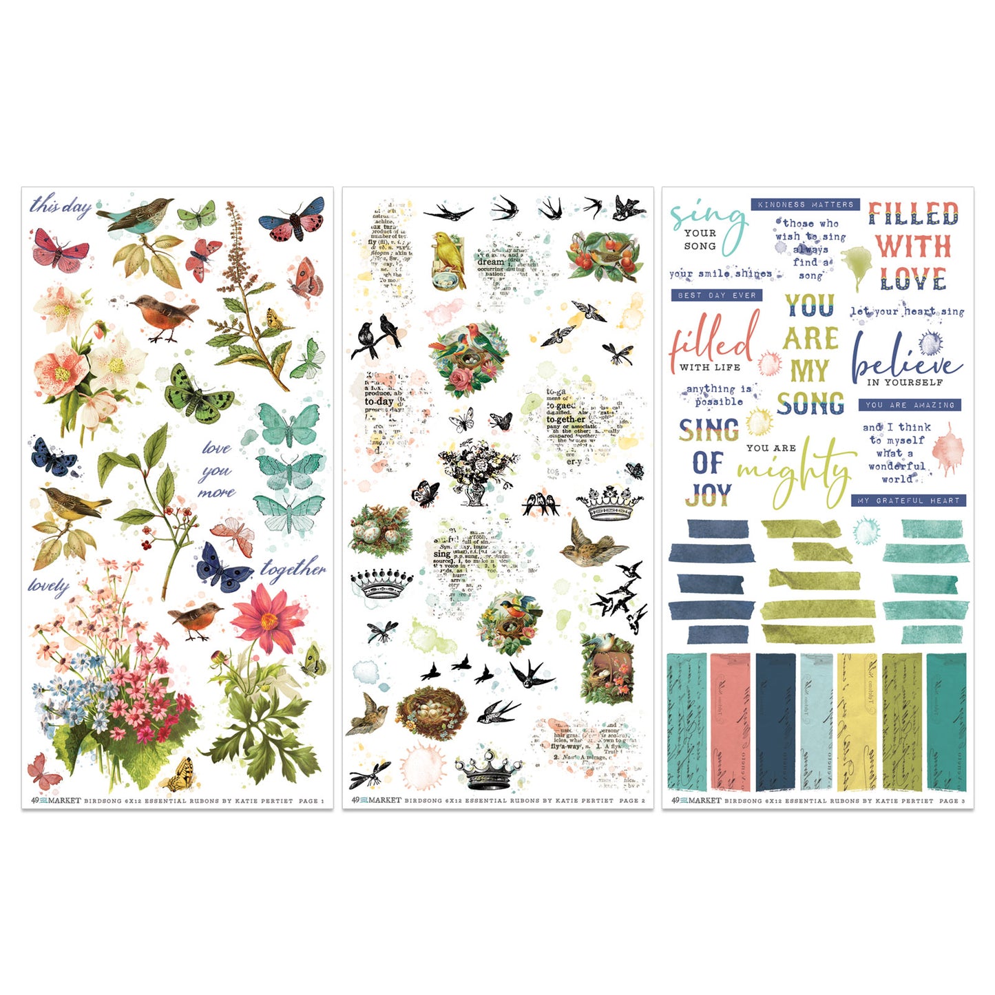 49 & Market Birdsong Essentials 6 x 12 Rub-On Transfer Set