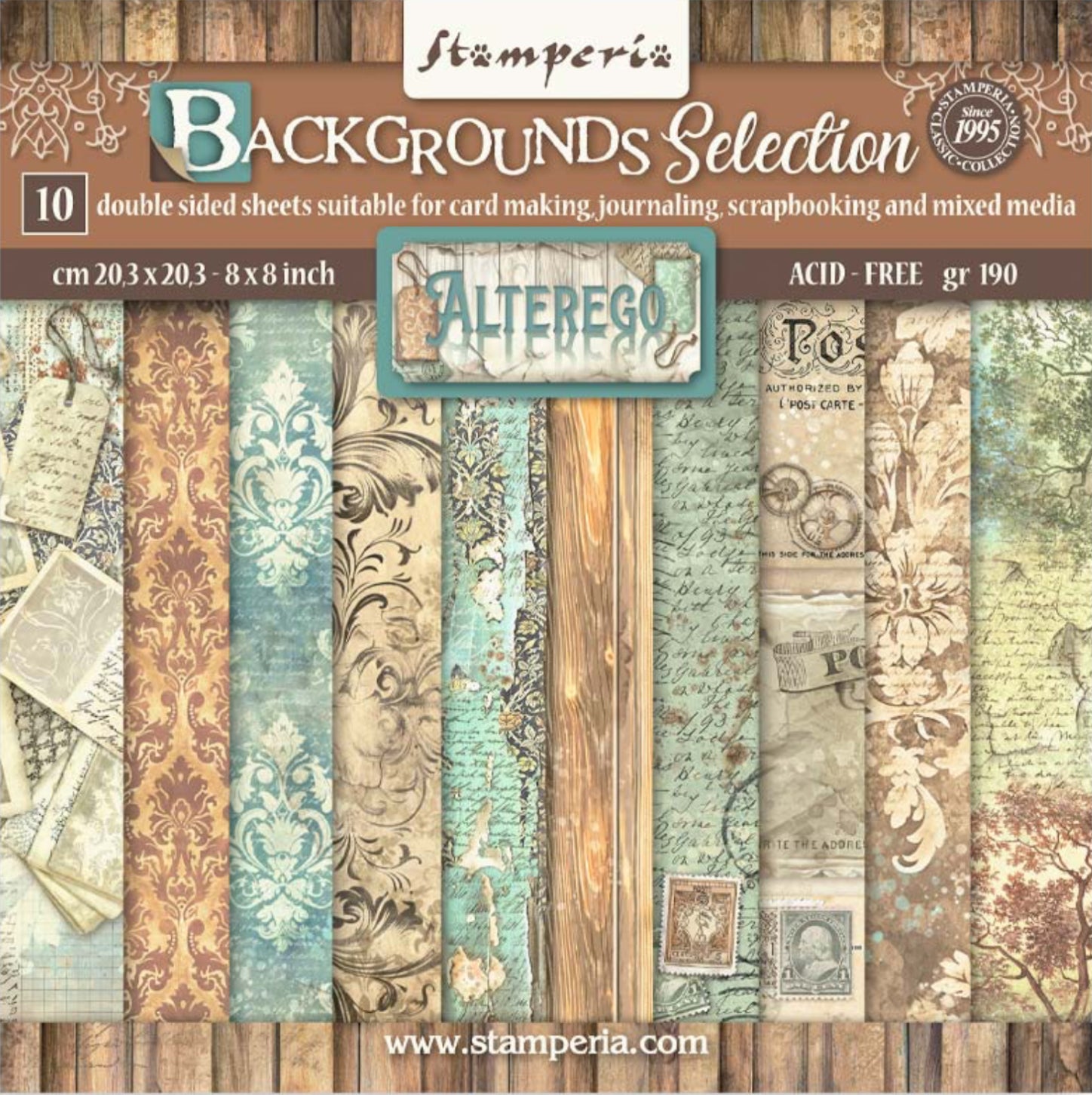 Stamperia Alterego Backgrounds 8” x 8” Paper Pad