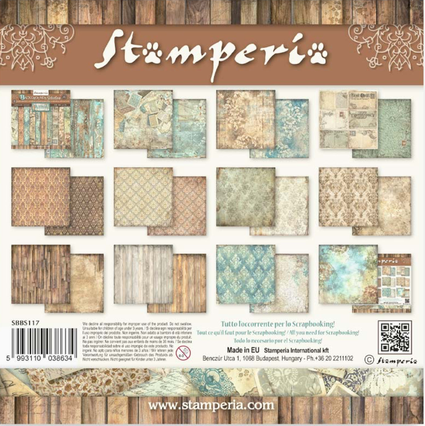 Stamperia Alterego Backgrounds 8” x 8” Paper Pad