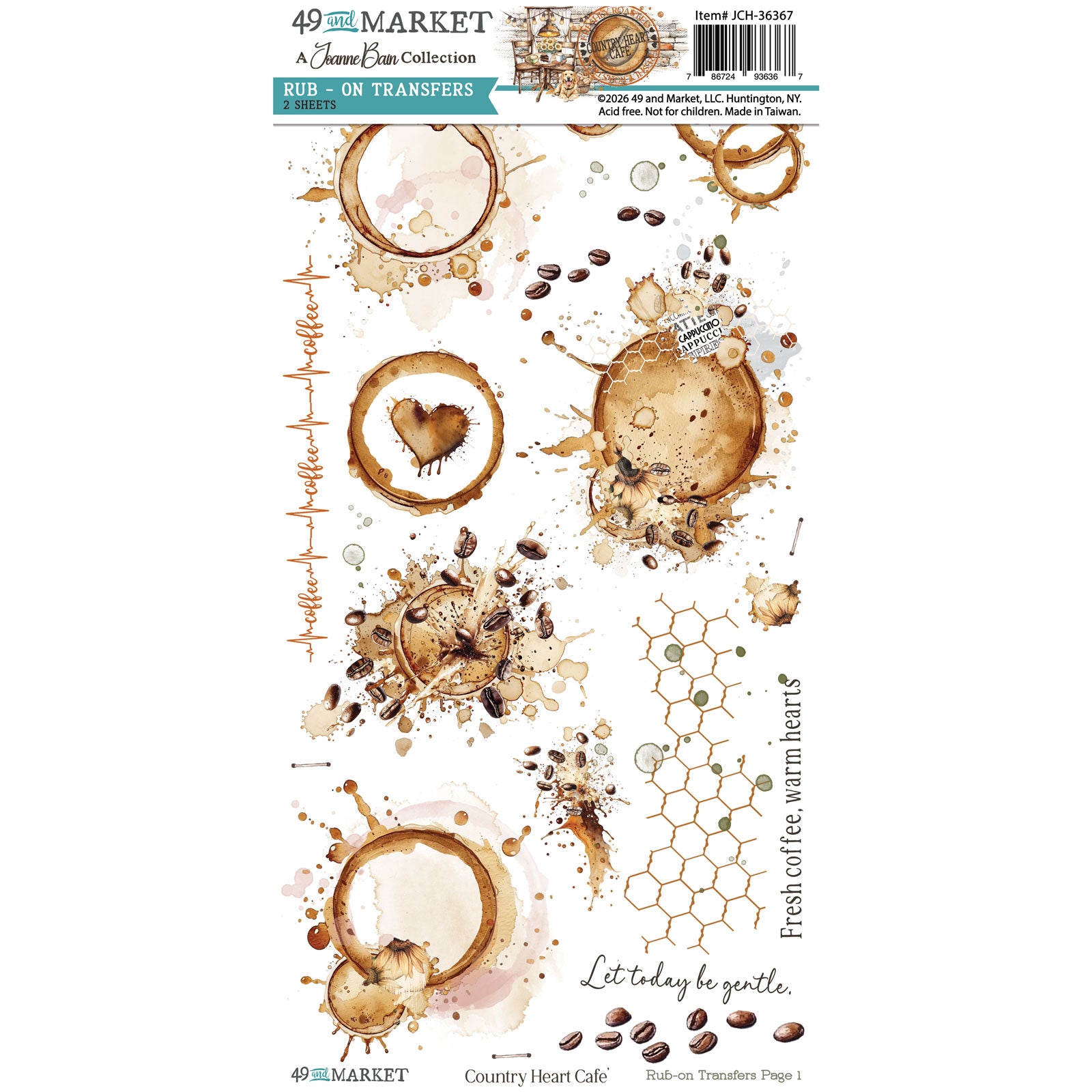 49 & Market Country Heart Cafe Blendable 6 x 12 Rub-On Transfer Set