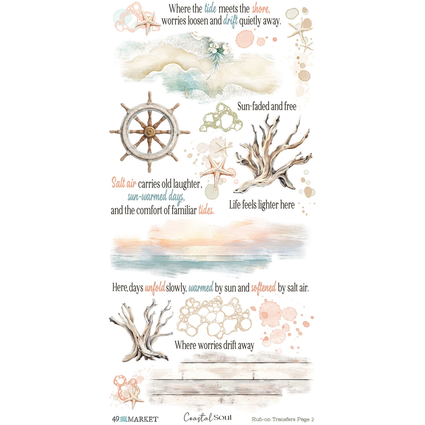 49 & Market Coastal Soul Blendable 6 x 12 Rub-On Transfer Set