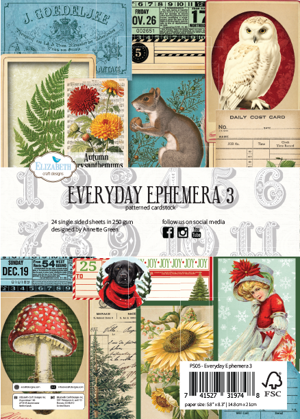 Elizabeth Craft Designs Everyday Ephemera Pack 3 (24 Sheets/5.8" x 8.3")